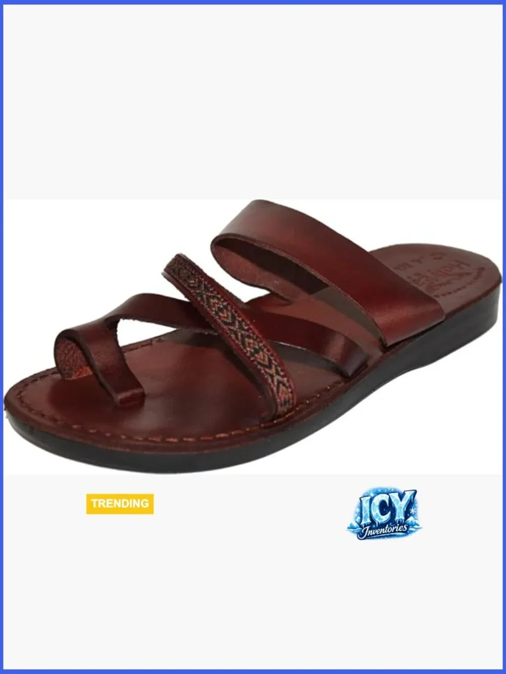 Biblical Leather Embroidered Slide Sandals Handmade in Jerusalem